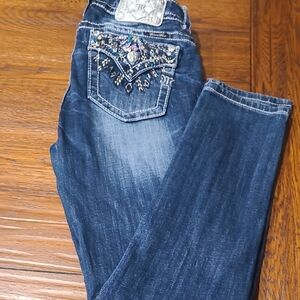 Miss Me Dark Blue Skinny Jeans with Embellished Pocket